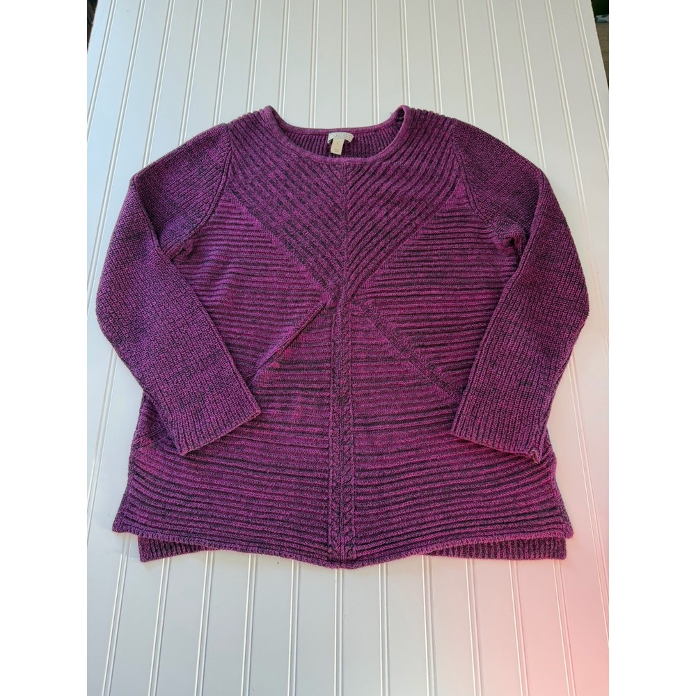 Dana Buchman Women's Sweater Large Dark Purple Cotton Acrylic Pullover
